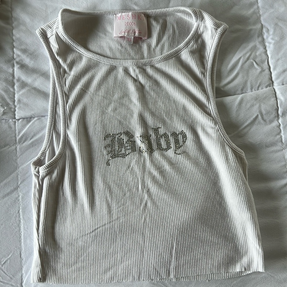 Meshki White Ribbed Crop Top